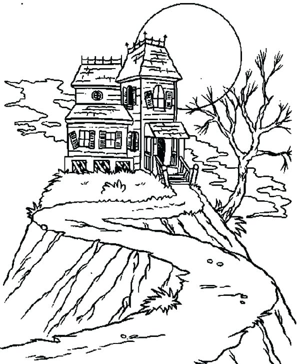 600x727 Haunted House Coloring Page Monster House Coloring Pages Isolated