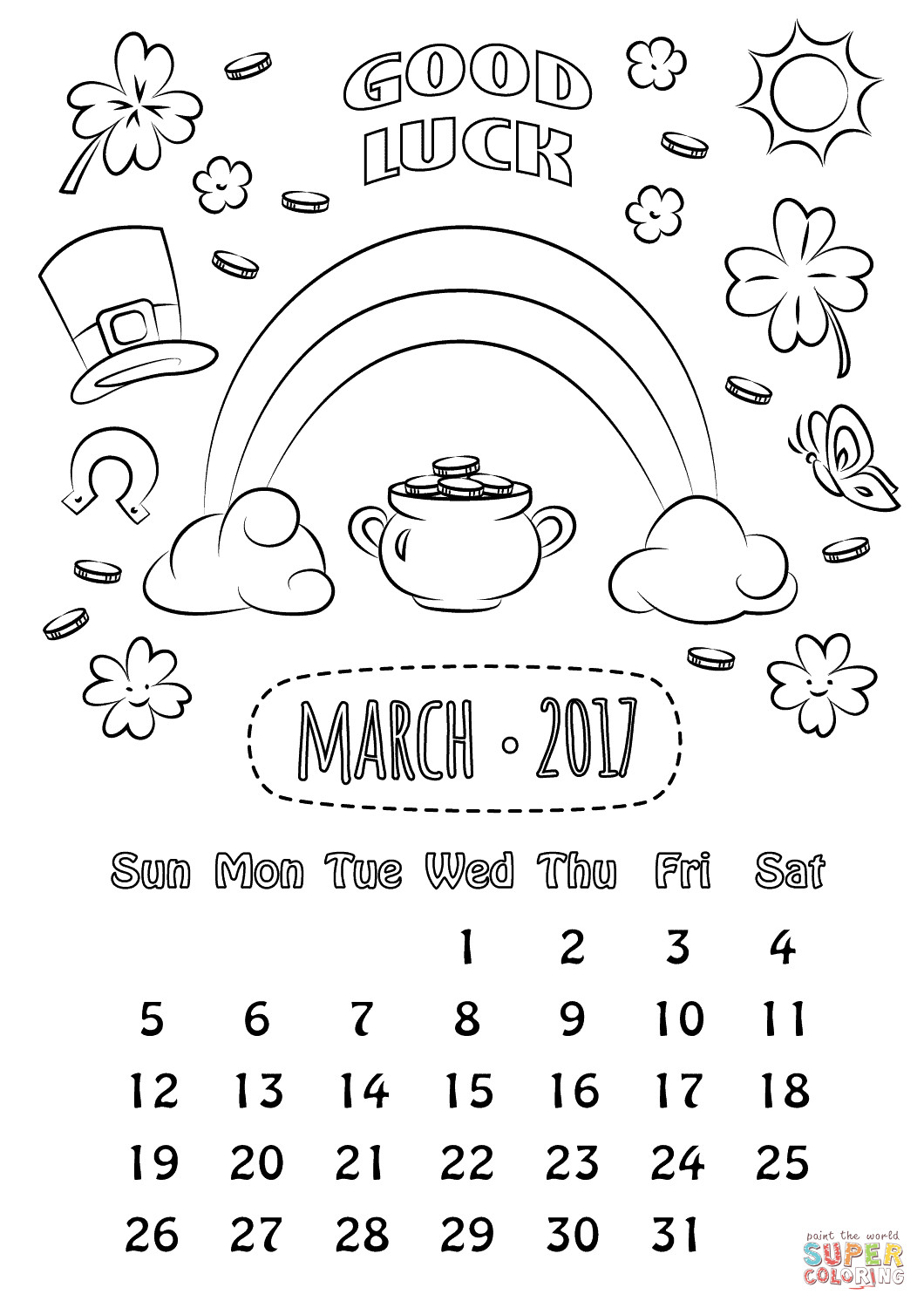 1060x1500 Printable Monthly Calendar Coloring Pages 2017