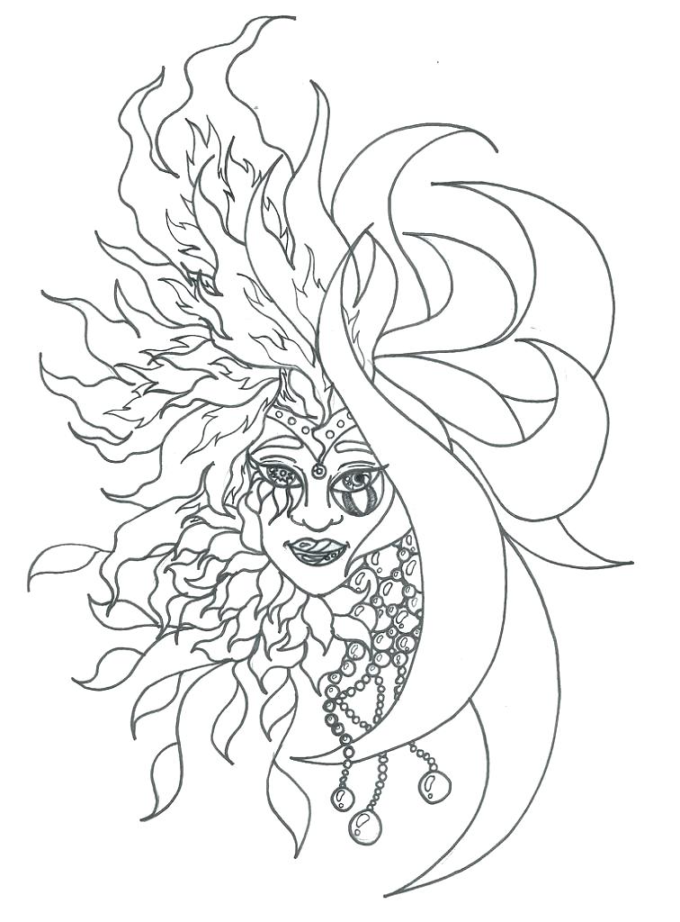 756x1024 Sun Moon And Stars Coloring Page Stock Crescent Moon Craters Sun