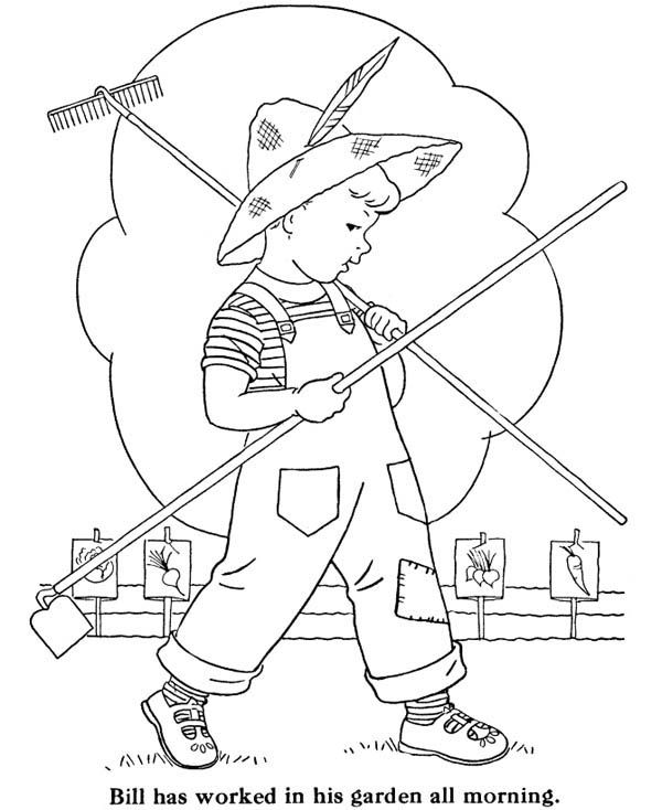 600x734 Gardening, Bill Doing Gardening All Morning Coloring Pages Bill