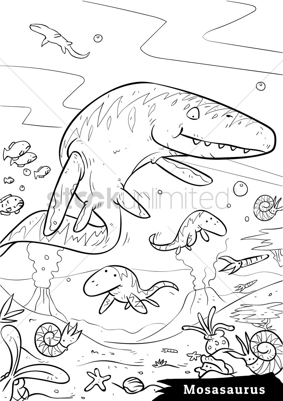919x1300 Mosasaurus With Hatchlings Vector Image