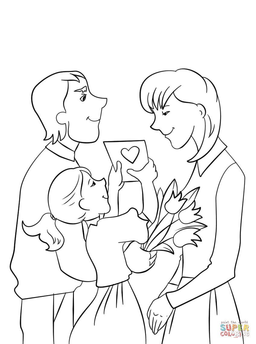 849x1140 Father And Daughter Presenting Mother Flowers Card For Inside