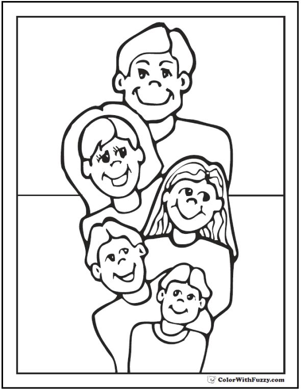 590x762 Family Father S Day Coloring Page Dad Mom 3 Kids And Pages Family