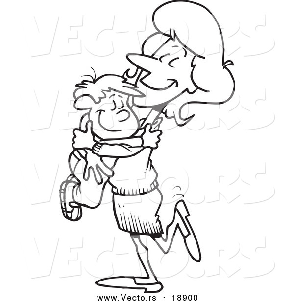 600x620 Vector Of A Cartoon Mom Hugging Her Son