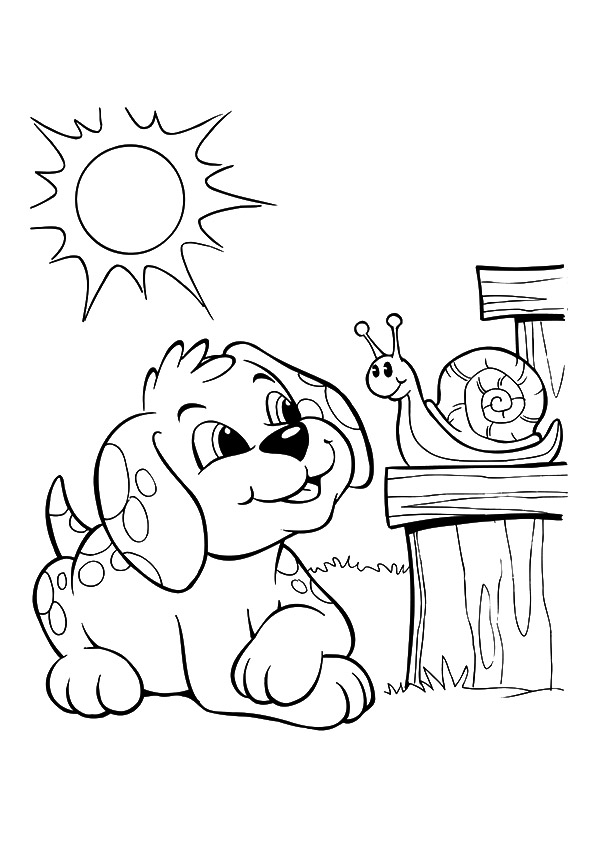 595x842 Pup With Sun Also Snail Bonding Coloring Page On Bench
