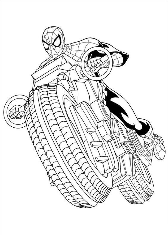 564x790 Spiderman Motorcycle Free Coloring Page Kids, Movies, Spiderman