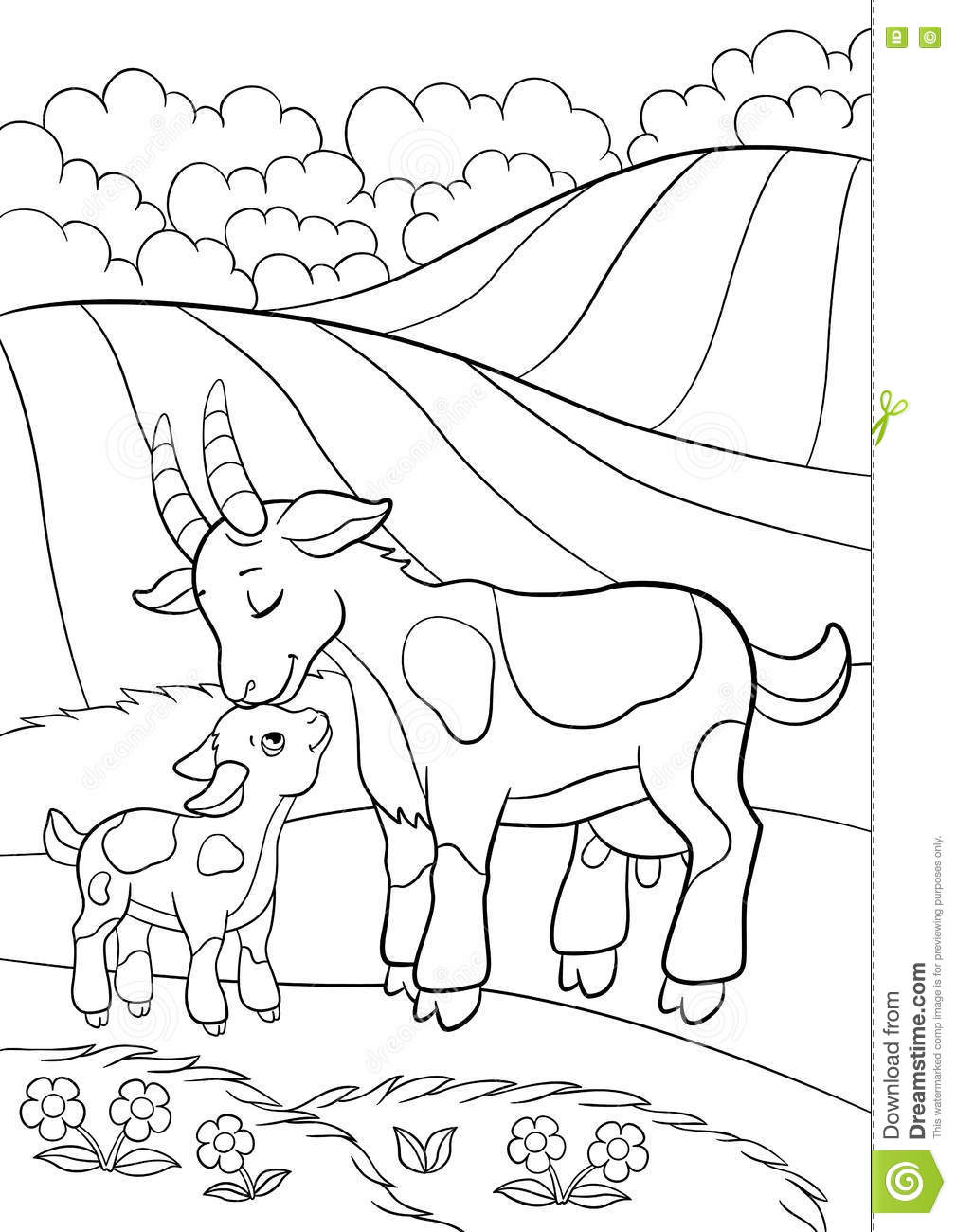 1009x1300 Coloring Page Color Me Goat Little Cute Baby Stock Vector