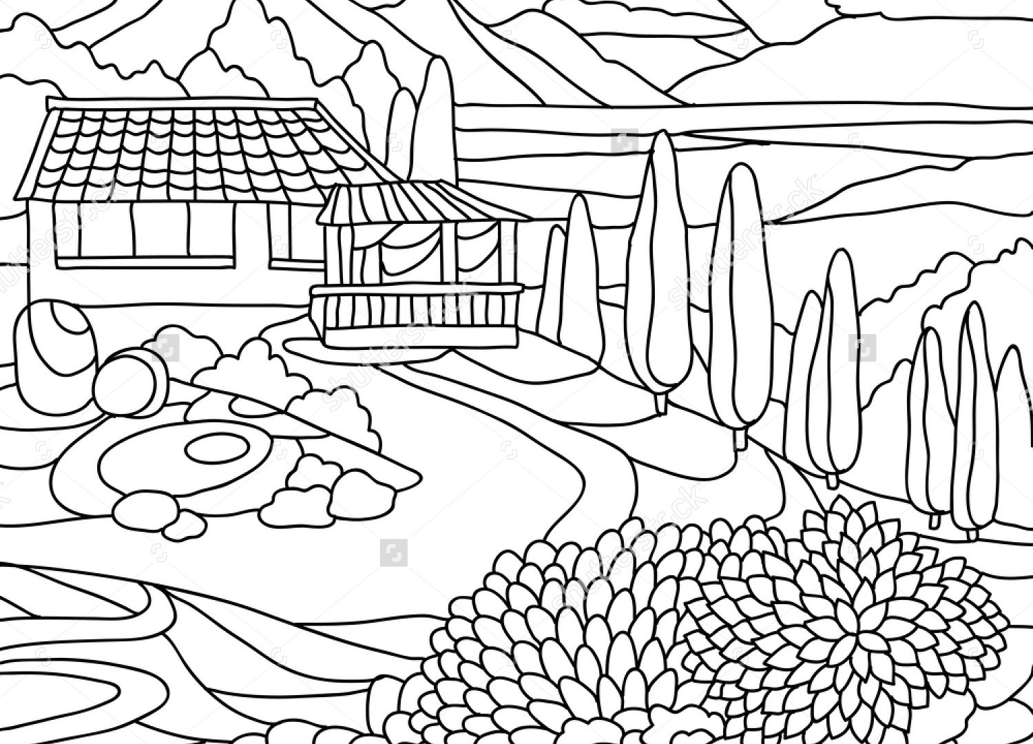 1500x1080 Free Coloring Pages Landscapes Printables Mountains Fearsome