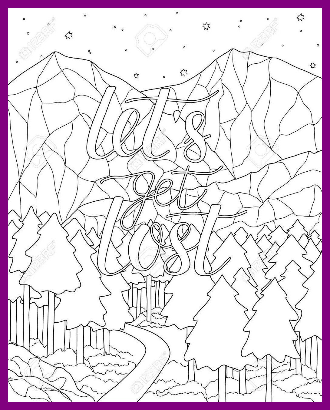 1090x1352 Inspiring Mountain Scenery Adult Antistress Coloring Page