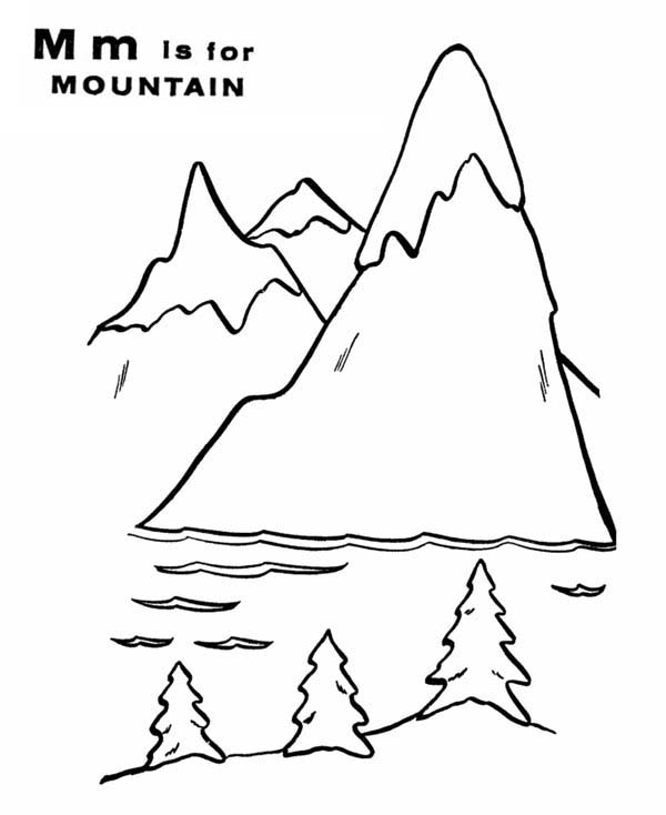 600x734 Letter M For Mountain And It Scenery Coloring Page