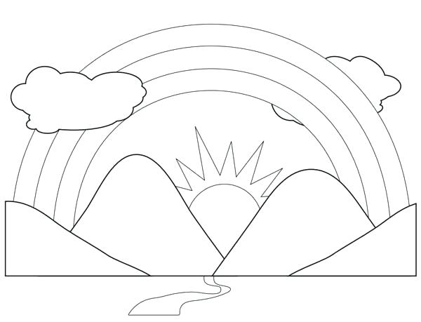 600x459 Mountain Coloring Pages A Scenic View Of Rainbow Behind