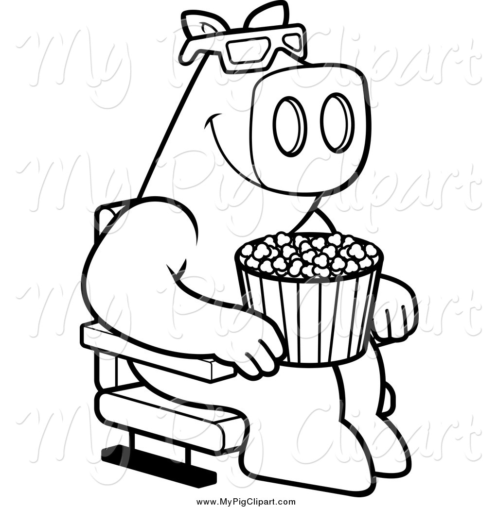 1024x1044 Swine Clipart Of Blacknd White Pig With Popcornnd Watching