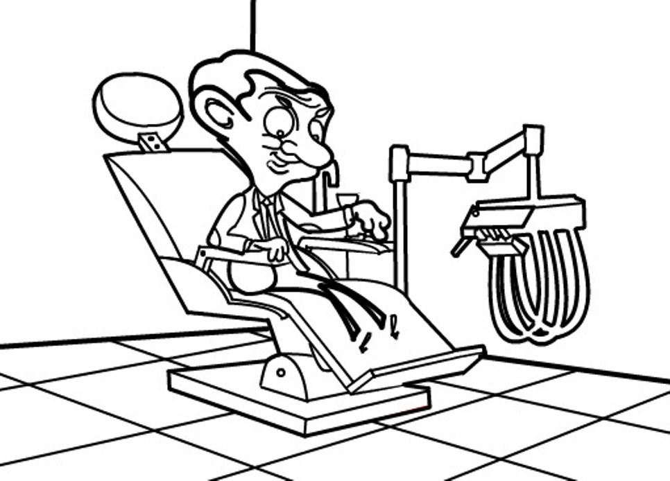 966x694 Mr Bean With Dentist Stuff Free Cartoon Coloring Pages Cartoon