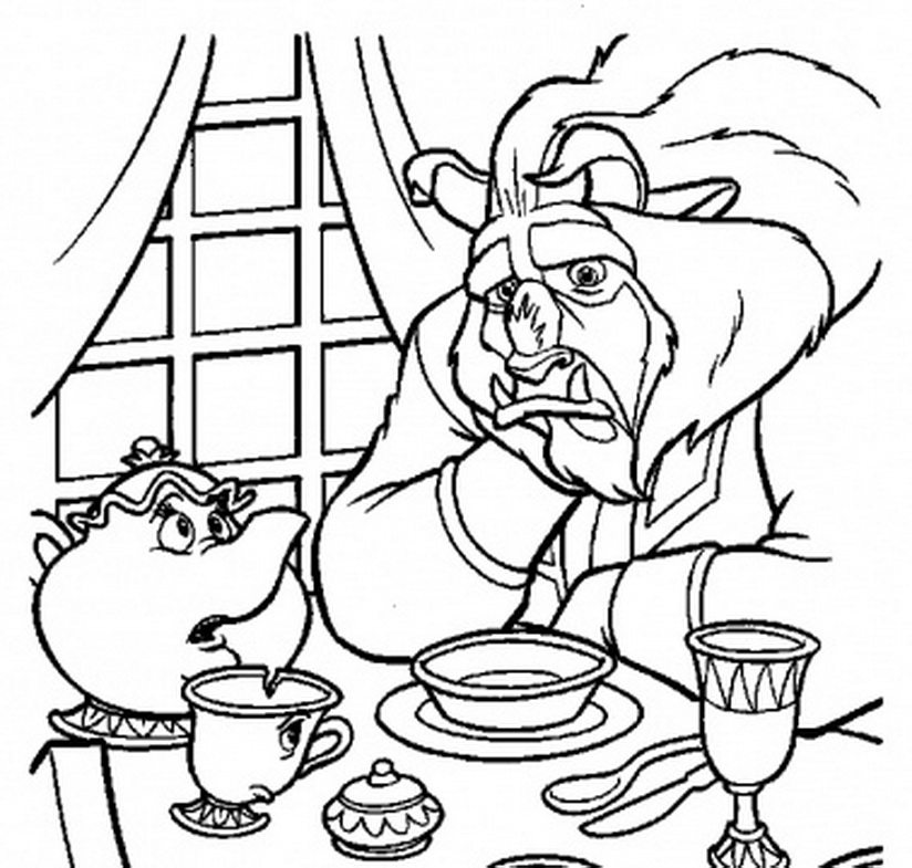 824x785 Beast Talking To Mrs.potts Coloring Page Beauty And The Beast