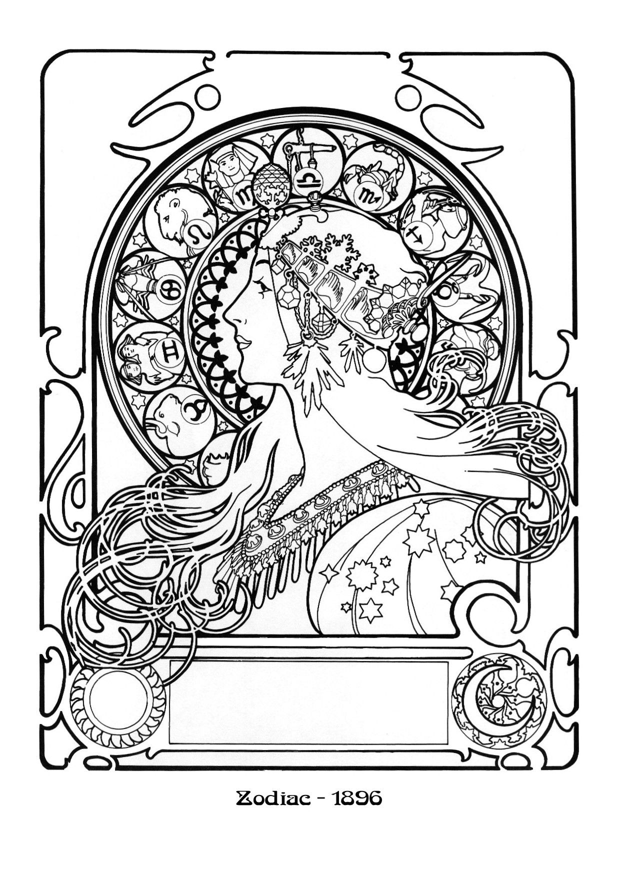 1240x1754 Alphonse Mucha Coloring Page