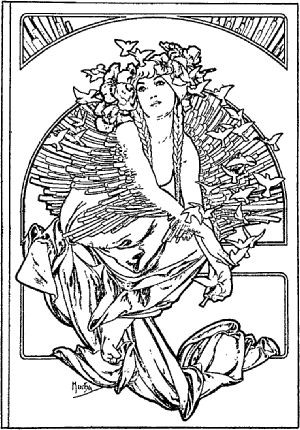 300x430 Alphonse Mucha Coloring Pages Colouring Book Kids 24591