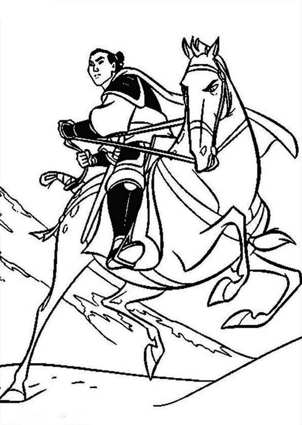600x843 Li Shang And His Horse, Khan Coloring Page