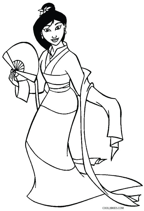 583x850 Mulan Coloring Page Lovely Princess Traditional Dress Coloring