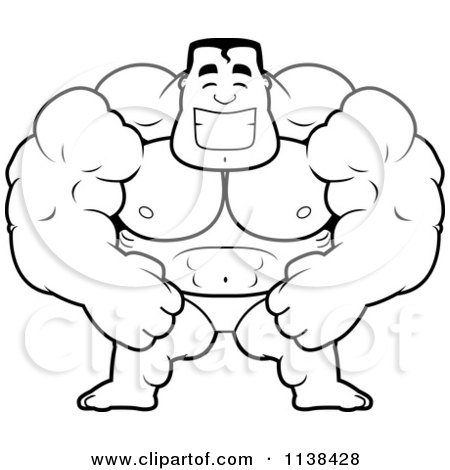450x470 Cartoon Clipart Of An Outlined Beefy Bodybuilder
