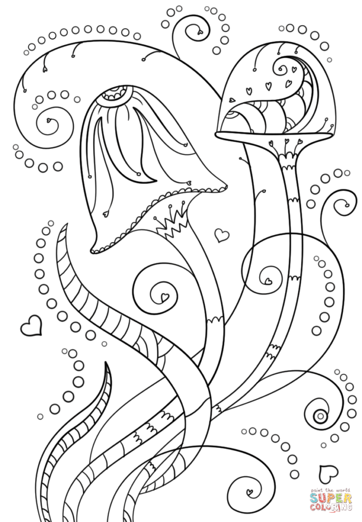 711x1024 Psychedelic Mushrooms Coloring Page 4