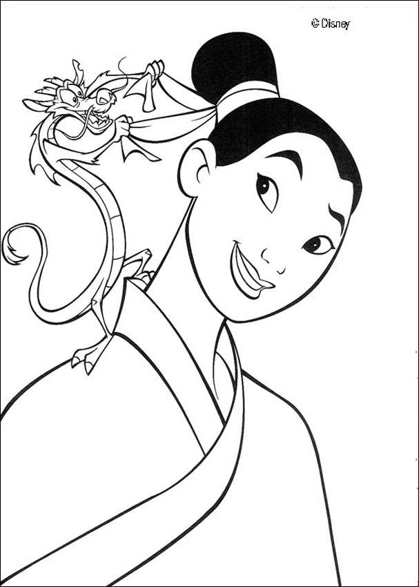 607x850 Fa Mulan And Her Guardian Mushu The Dragon Coloring Pages