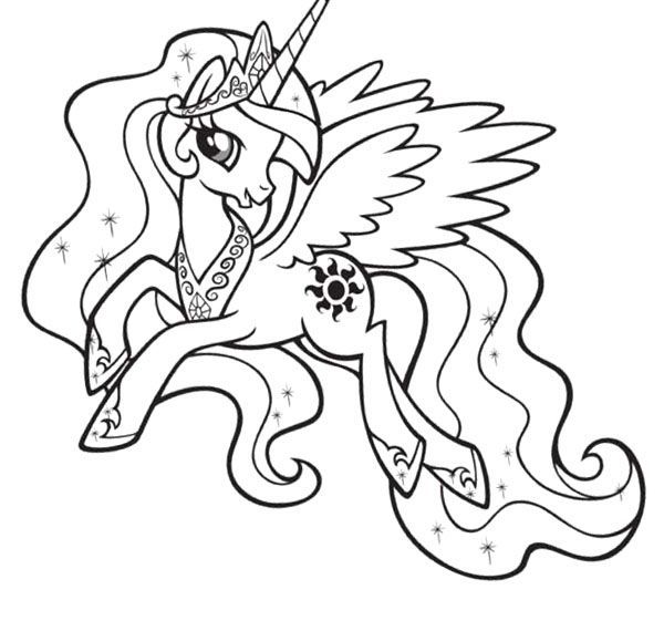 600x570 My Little Pony Coloring Pages Princess Celestia In A Dress