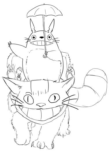 378x529 Totoro And Cat Bus Coloring Page Studio Ghibli