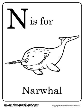 350x453 N Is For Narwhal Letter N Coloring Page School