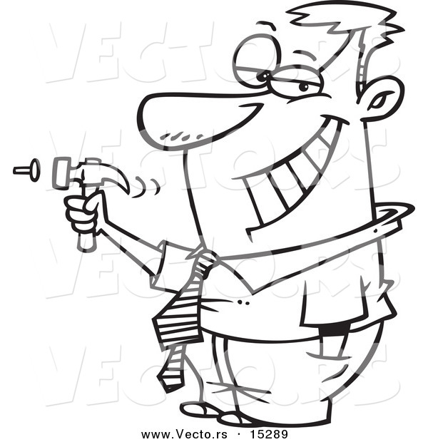 600x620 Vector Of A Cartoon Man Hammering A Nail