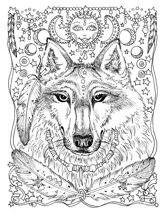 570x742 5 Pages Instant Download Animal Spirits To Color Wolf Raven