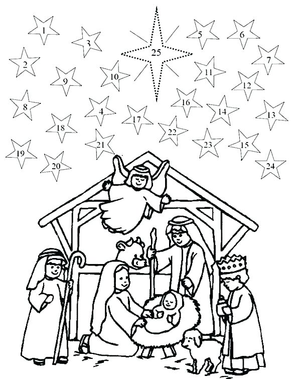 600x755 Nativity Scene Coloring Page Medium Size Of Nativity Scene