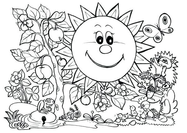 600x425 Plants Coloring Pages The Sun And Plants Of Nature Coloring Page