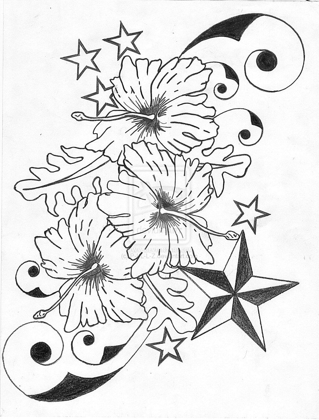 1024x1347 Shocking Hibiscus Flower Nautical Star Tattoo Designs Of Coloring