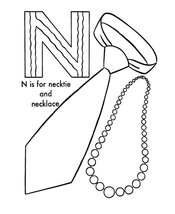 600x734 Necktie And Necklace For Letter N Coloring Page Coloring Sun
