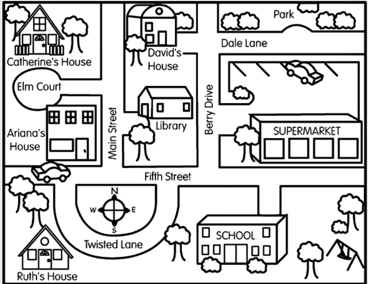 1196x924 Neighborhood Map Coloring Page