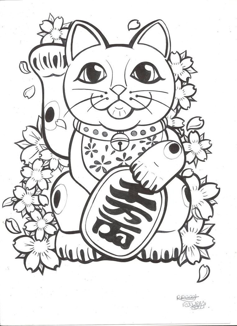 762x1048 Maneki Neko Coloring Page