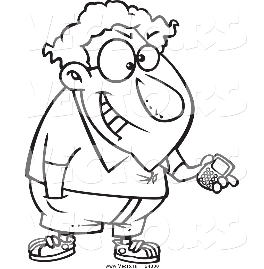 1024x1044 Vector Of A Cartoon Devious Nerd With A Gadget Black And White