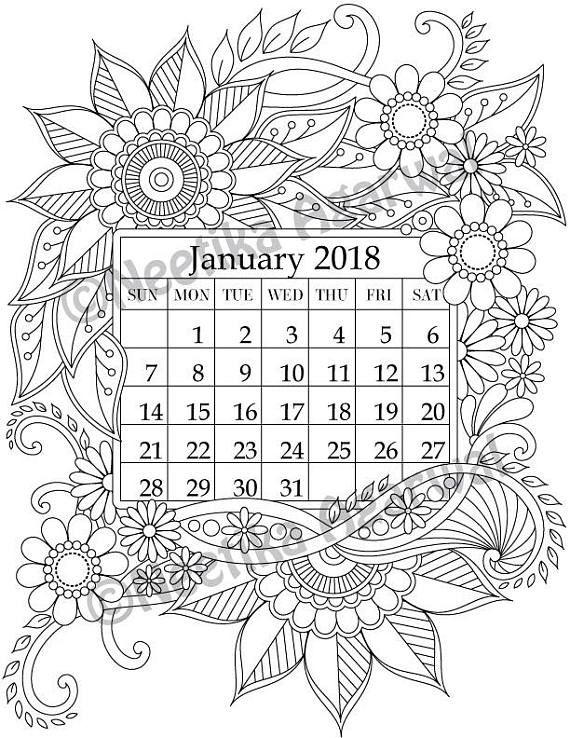 570x738 January 2018 Coloring Page
