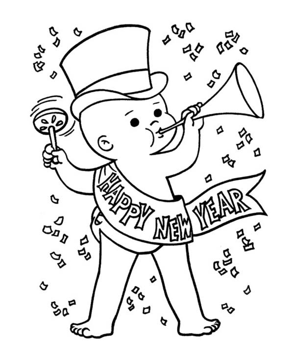600x738 Cute Baby New Years Eve In Action On 2015 New Year Coloring Page