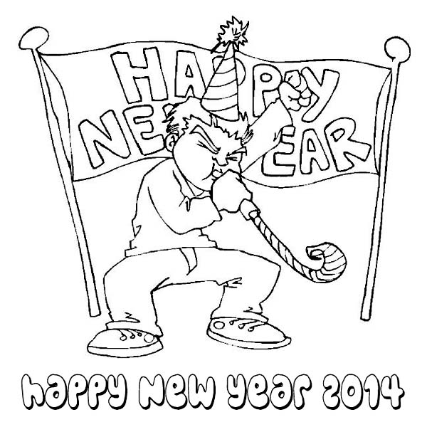 600x600 Happy New Years Blower On New Years Eve Coloring Page