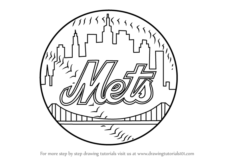 800x566 Learn How To Draw New York Mets Logo (Mlb) Step By Step Drawing
