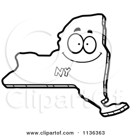 450x470 Cartoon Clipart Of An Outlined Happy New York State Character