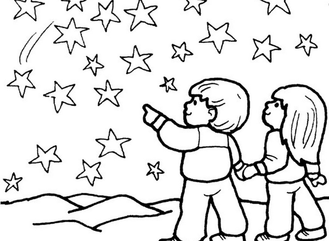 1048x768 Professional Starry Night Coloring Page Adult