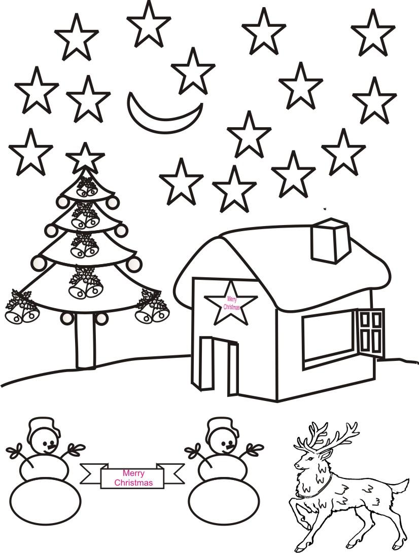826x1091 Christmas Night Scenery Coloring Page
