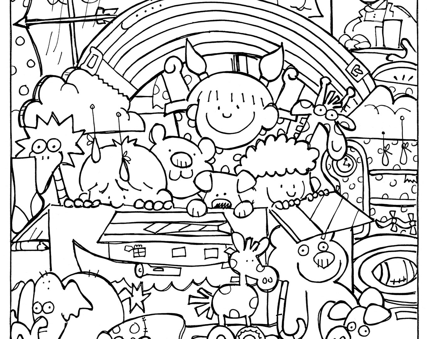 1364x1080 Noahs Ark Coloringes Lds Kjv With Rainbow Noah Fine Coloring Pages