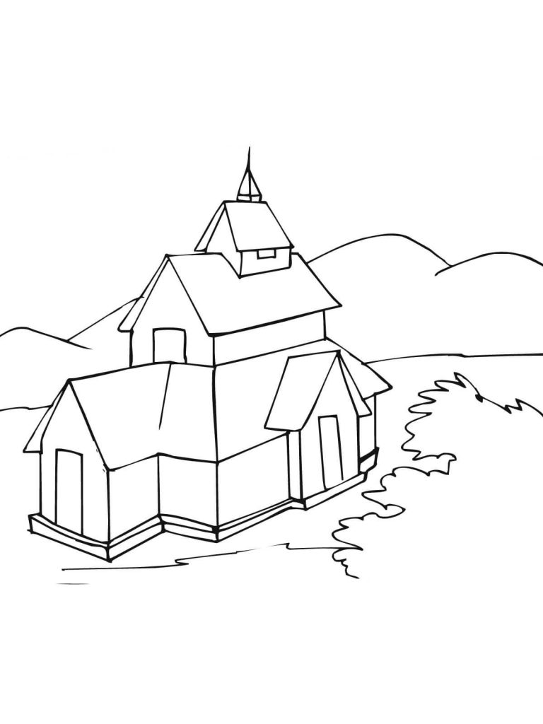 768x1024 Stave Church Norway Coloring Page
