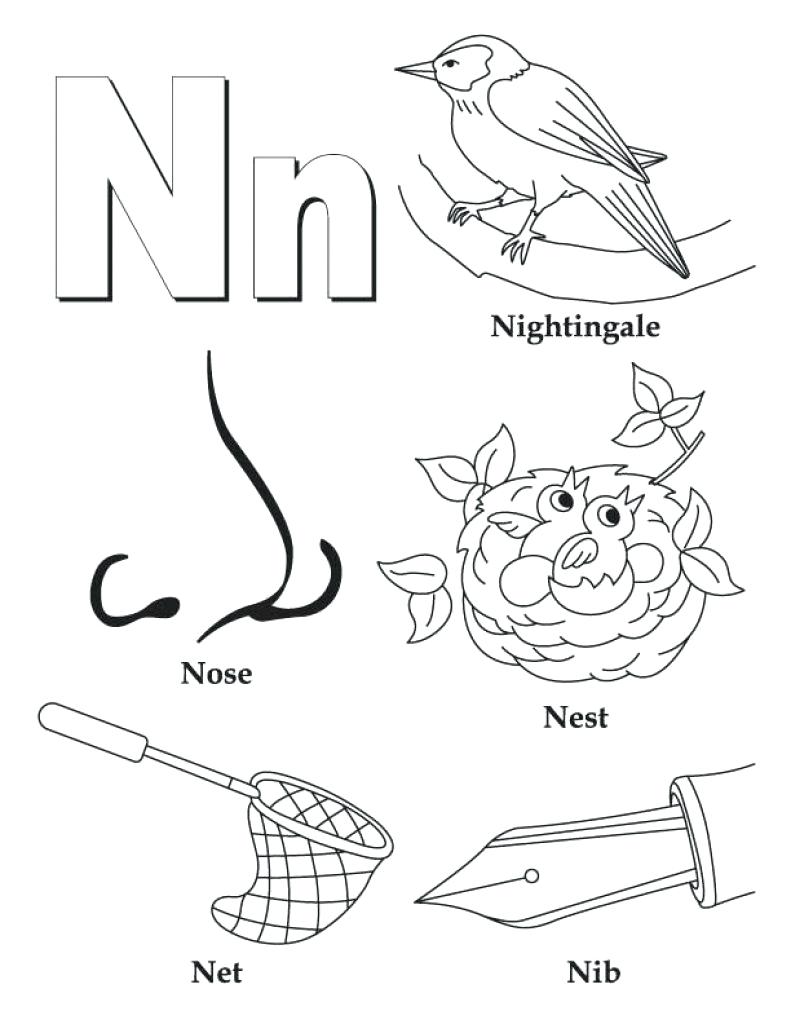 791x1024 Coloring Page ~ Letter N Coloring Pages Alphabet Page For Nose