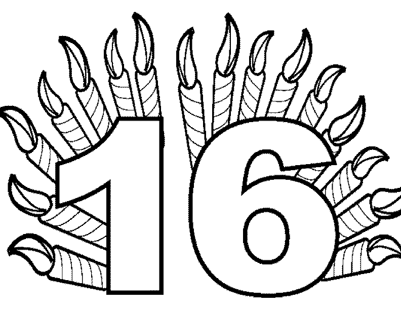 792x612 Number 16 Coloring Page