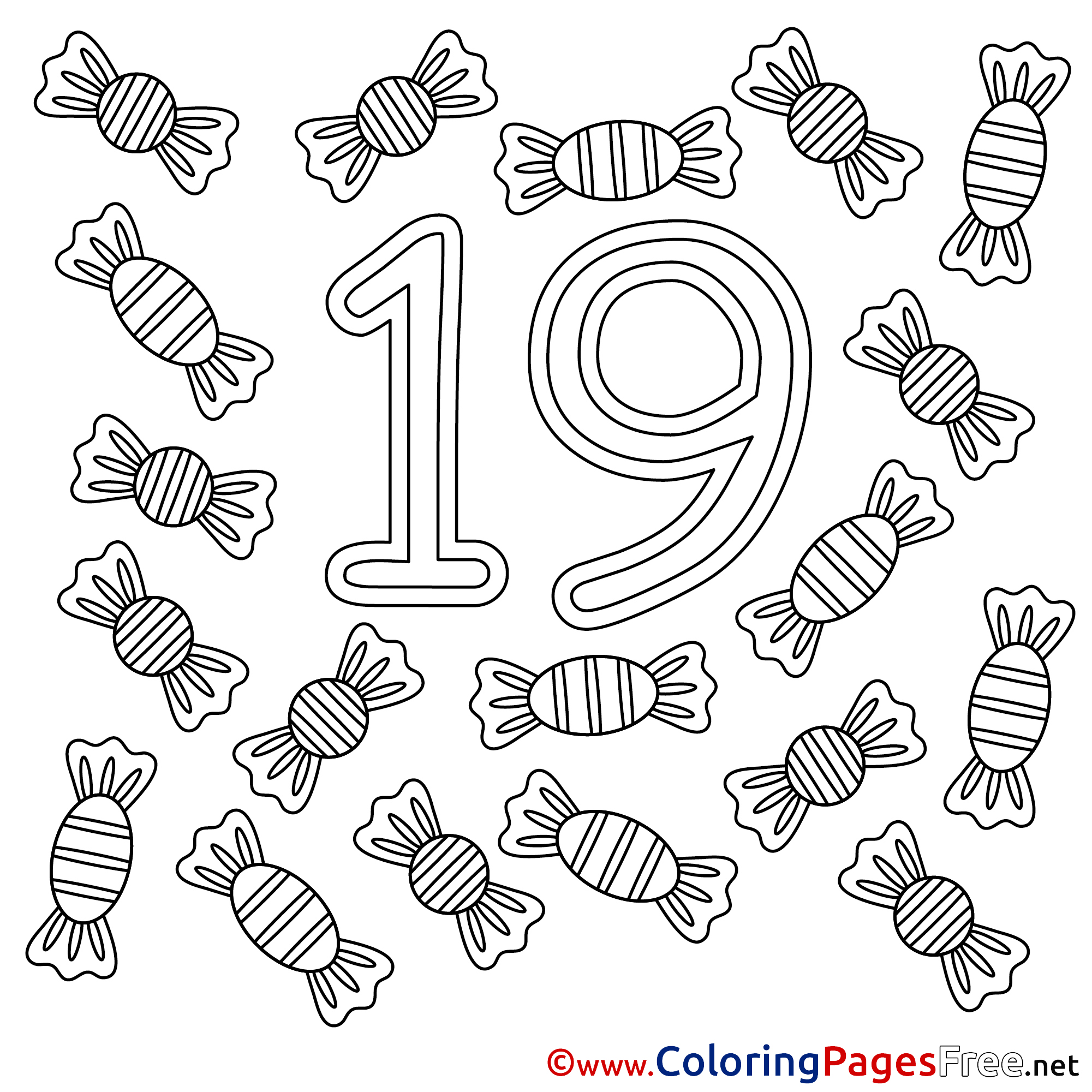 2001x2001 19 Candies Free Colouring Page Numbers