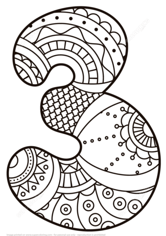 339x480 Number 3 Zentangle Coloring Page From Zentangle Numbers Category